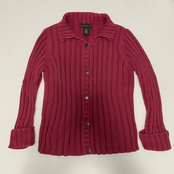 Banana Republic Sweaters - Vintage Y2K Women's Banana Republic Pink Chunky Knit Cardigan M Preppy Old Money